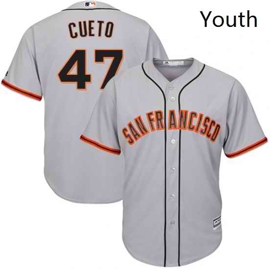 Youth Majestic San Francisco Giants 47 Johnny Cueto Authentic Grey Road Cool Base MLB Jersey